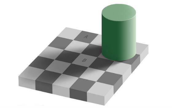 Оптическая иллюзия (квадраты одинакового цвета)