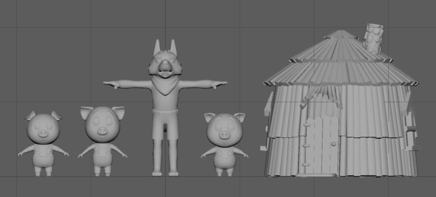 Так начинается 3D-моделирование героев и домика поросят